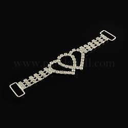 Silver Tone Brass Rhinestone Bikini Connectors, Heart, Crystal, 110x25x3mm, Hole: 13x5mm