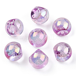 Placage uv perles acryliques irisées arc-en-ciel, ronde, top foré, violette, 16x16x16mm, Trou: 3mm