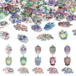 ARRICRAFT 75Pcs 15 Style Alloy Enamel Pendants, Platinum, Owl/Skull/Elephant, Mixed Color, 23x13x2~2.5mm, Hole: 1.6mm, 5pcs/style