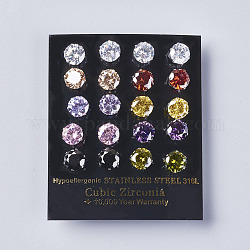 Aretes de circonio cúbico, con 304 fornituras de acero inoxidable, color mezclado, 16x8mm, pin: 0.6 mm