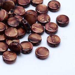 Abalorios de acrílico, aerosol pintado, plano y redondo, coco marrón, 9x3.5mm, Agujero: 1 mm, aproximamente 2500 unidades / 500 g