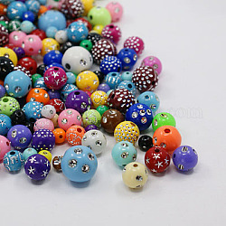 Metal Enlaced Round Acrylic Beads, Mixed Color, 6~14mm, Hole: 1~3mm