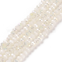 Fili di perle di vetro di giada imitazione placcate a metà placcate, fumo bianco, 3x2mm, Foro: 1 mm, circa 123~127pcs/filo, 15~16 pollice (38~40 cm)