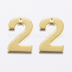 Encantos de 201 acero inoxidable, número, num. 2, dorado, 11x7.5x0.8mm, agujero: 1 mm