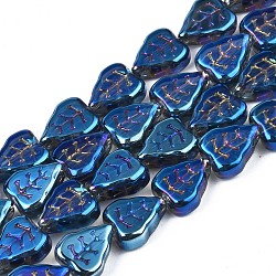 Chapelets de perles en verre électroplaqué, couleur ab , feuille, bleu marine, 10x8x4mm, Trou: 0.9mm, Environ 65 pcs/chapelet, 24.80 pouce (63 cm)