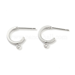 Accessoires de boucles d'oreilles rondes en laiton, Boucles d'oreilles demi-créoles avec passants horizontaux, Platine plaqué réel, 13x1.5mm, Trou: 1mm, pin: 0.7 mm