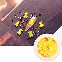 Nail Art Decoration Accessories, with Resin Cabochons and Glass No Hole Beads, Chip & Bear, Yellow, 10x8x4mm & 0.5~4x0.5~2x0.5~2mm & 2~5x2~3x2~3mm