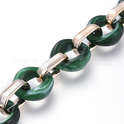 Transparent Acrylic Handmade Cable Chain, Flat Oval, Green, 18.5x11.5x4.5mm, about 39.37 inch(1m)/strand