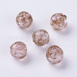 Handgemachte Glasperlen Silberfolie, mit Goldsand, Runde, rosa, 12 mm, Bohrung: 1 mm