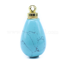 Pendentifs bleu turquoise synthétiques, avec les accessoires en alliage de tonalité d'or, pour l'huile essentielle, parfum, larme, 35x19mm