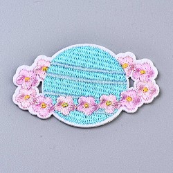花のアップリケのある惑星  機械刺繍布地手縫い/アイロンワッペン  マスクと衣装のアクセサリー  ライトブルー  39x62x1.5mm