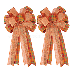 Chgcraft 2 pièces motif tartan polyester bowknot décoration d'affichage, avec lien torsadé, thème du jour de Thanksgiving, corail, 490x308x33mm