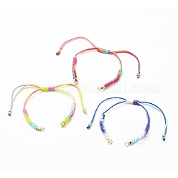 Adjustable Segment Dyed Polyester Bracelet Making, with 304 Stainless Steel Jump Rings and Brass Cube Beads, Mixed Color, 3-1/2~11-3/8 inch(9~29cm)