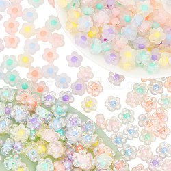 PandaHall Elite 360Pcs 12 Colors Transparent Acrylic Beads, Frosted, Bead in Bead, Flower, Mixed Color, 12x12.5x6mm, Hole: 2.5mm, 30pcs/color