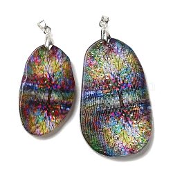 Natural Agate Big Pendants, Tree of Life Charms with Platinum Plated Metal Pinch Bails, Dyed & Heated, Colorful, 48~65x27~46x5.5~6mm, Hole: 5x3mm