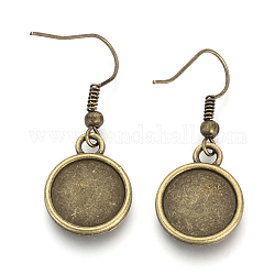 Brass Earring Hook Findings, with Alloy Double-sided Tray, Flat Round, Antique Bronze, Tray: 12mm, 35mm