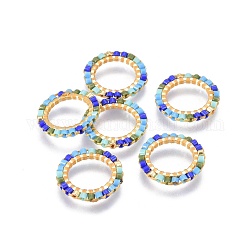 Miyuki & toho perline giapponesi fatte a mano, con anelli di collegamento in ottone, modello telaio, anello, oro, colorato, 15~16x1.8mm