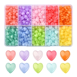 600 pz 10 colori perline acriliche imitazione gelatina, cuore, colore misto, 8x8.5x5.5mm, Foro: 2.5 mm, 60 pz / colore