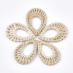 Reed caña hecha a mano / anillos de unión de ratán tejidos, Para hacer pendientes de paja y collares., lágrima, blanco antiguo, 45~51x27~33x4~5mm, medida interior: 19~27x12~16 mm