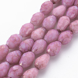 Mèches de perles de verre craquelé peintes au four opaque, larme, facette, rouge indien, 10.5~12x8mm, Trou: 1.5mm, Environ 33~34 pcs/chapelet, 15.24 pouce ~ 15.59 pouces (38.7 cm ~ 39.6 cm)