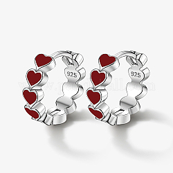 925 серебряные серьги-кольца с родиевым покрытием для женщин, со штампом s925 и эмалью, кольцо с сердцем, платина, красные, 15x14 мм