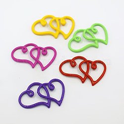 Alloy Spray Painted Pendants, for Valentine's Day, Heart to Heart, Mixed Color, 36x28x2mm