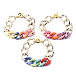 Opaque Acrylic & Aluminum Curb Chain Bracelets, with Alloy Toggle Clasps, Light Gold, Mixed Color, 8-1/8 inch(20.5cm)