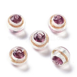 Handgemachte Glasperlen Silberfolie, mit Goldsand, Runde, alte Rose, 12x11 mm, Bohrung: 1.8 mm