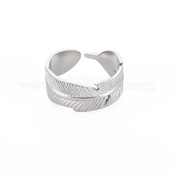 304 anello per polsino aperto con foglia in acciaio inossidabile per donna, colore acciaio inossidabile, misura degli stati uniti 9 1/4 (19.1mm)