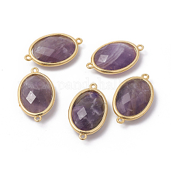 Golden Tone Brass Amethyst Links connectors, Faceted, Oval, 26x15x6mm, Hole: 1~2mm