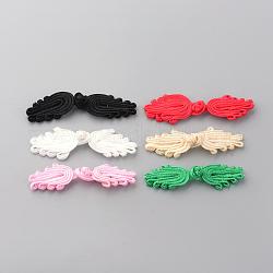 Handmade Chinese Frogs Knots Buttons Sets, Polyester Button, Palm, Mixed Color, 64~76x19~23x3~4mm