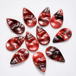 Pendentifs acryliques, style de pierres fines imitation, larme ondulée, rouge foncé, 30.5x17x4mm, Trou: 1.8mm