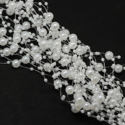 Perlenbesatz aus Acrylimitat mit Perlenbesatz, ideal für Türvorhang und Hochzeitsdekoration DIY Material, weiß, 130 cm, Perlen: 3 mm & 8 m