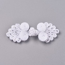 Kits de boutons de noeud de grenouille chinoise manuels, Bouton de polyester, blanc, 23~24x6~6.7x7mm