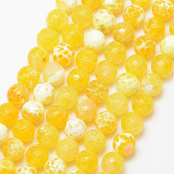 Natural Fire Crackle Agate Bead Strands, Round, Grade A, Faceted, Dyed & Heated, Yellow, 8mm, Hole: 1mm, about 47pcs/strand, 15 inch