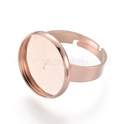 Componentes de anillos de dedo de 201 acero inoxidable ajustables, fornituras base de anillo almohadilla, plano y redondo, oro rosa, tamaño de 7, 17~17.5mm, Bandeja: 16 mm