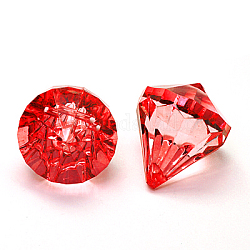 Transparent Acrylic Pendants for Curtains, Faceted, Drop, Red, 44x36mm, Hole: 3mm, about 20~21pcs/485~500g