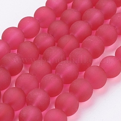 Transparent Glass Bead Strands, Frosted, Round, Crimson, 8mm, Hole: 1~1.6mm, about 99pcs/strand, 31.4 inch