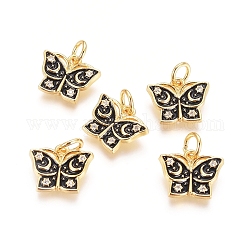 Brass Micro Pave Cubic Zirconia Charms, with Enamel, Jump Rings, Butterfly, Black, Black, 10x12x2mm, Hole: 3.4mm
