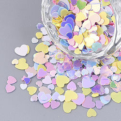 Accesorios del ornamento, paillette plástico pvc / cuentas de lentejuelas, corazón, color mezclado, 2.5~5.5x3~5.5x0.4mm
