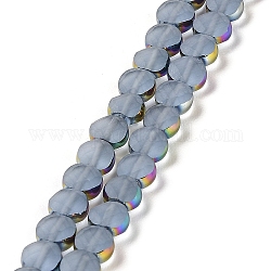 Hebras de perlas de vidrio esmerilado electrochapadas, cuentas con borde chapado en arcoíris, facetas, plano y redondo, azul acero claro, 5~6x6~6.5x3.5~4mm, agujero: 1.2~1.4 mm, aproximamente 100 pcs / cadena, 21.10'' (53.6 cm)