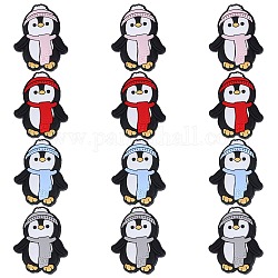 12Pcs 4 Colors Christmas Themed Food Grade Eco-Friendly Silicone Beads, Chewing Beads For Teethers, DIY Nursing Necklaces Making, Penguin, Mixed Color, 32x25.5x9mm, Hole: 2.5mm, 3pcs/color