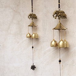 Alloy Wind Chimes Hanging Ornaments with Bell, Elephant, 430x62mm