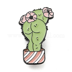 Cactus & Flower Enamel Pins, Black Alloy Brooches for Backpack Clothes, Yellow Green, 30x17x1.5mm