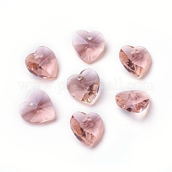 Romantische Valentinsgruß-Ideen Glas-Charme, facettierte Herzanhänger, rosa, 14x14x8 mm, Bohrung: 1 mm