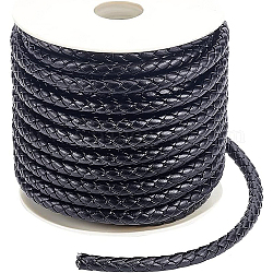 Cordón trenzado imitación cuero pu, para llavero, redondo, negro, 7x6mm, alrededor de 16.40 yarda (15 m) / rollo