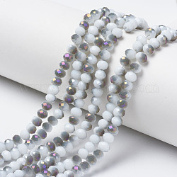 Chapelets de perles en verre opaque électrolytique, la moitié violet plaqué, facette, rondelle, floral blanc, 8x6mm, Trou: 1mm, Environ 72 pcs/chapelet, 16.14 pouce (41 cm)