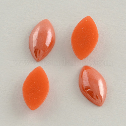 Cabochons de verre opaque plaqué nacré, oeil de cheval, rouge-orange, 14x7x3.5mm