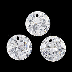 Cubic Zirconia Charms, Faceted, Flat Round, Clear, 6x3.5mm, Hole: 0.8mm