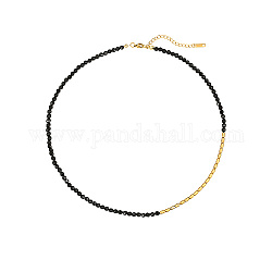 Natürliche schwarze Achat- und Edelstahlperlenkette, 17.72 Zoll (45 cm)